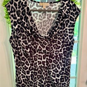 Michael Kors Black and White Leopard Print Cowl Neck Cami, size 2X
